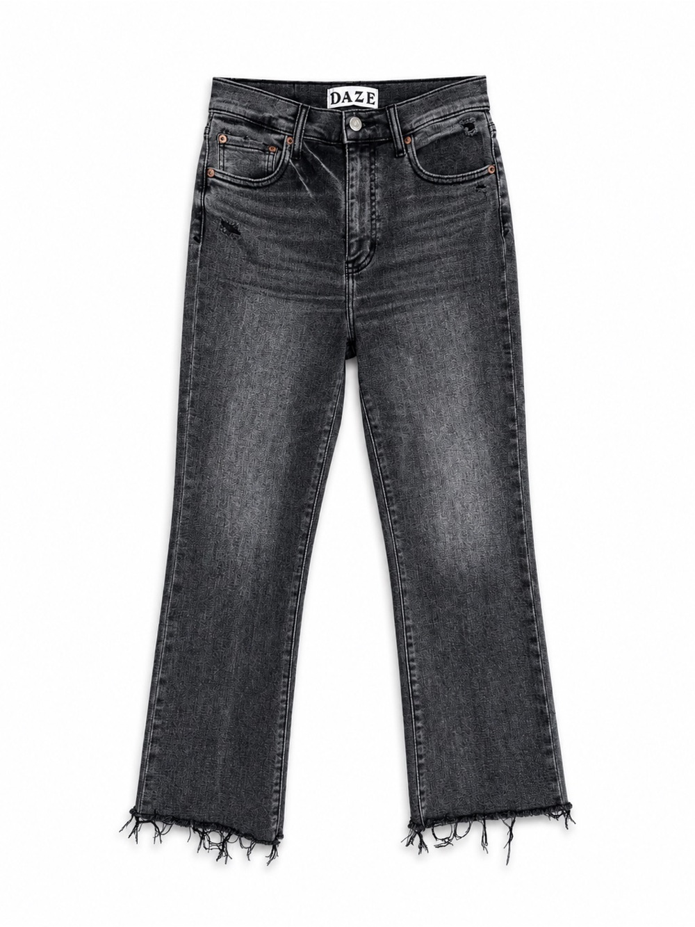 DAZE Hug High Rise Cropped Flare Jeans Gray Wash Raw Hem Stretch Size 27